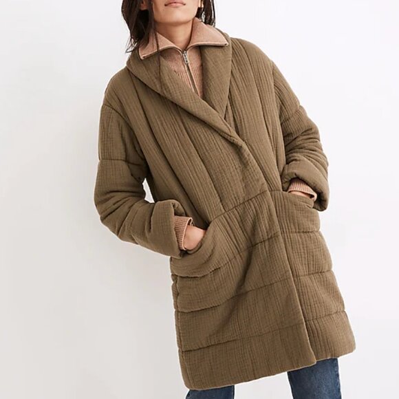 Madewell DuPont Light-spun Gauze Coat in Surplus Green - Picture 1 of 3